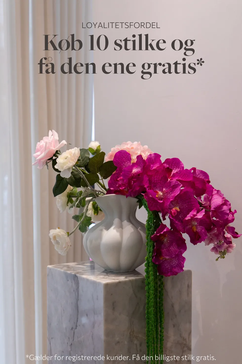 Orkidé Kunstig Blomst - Pink | 7 hoveder