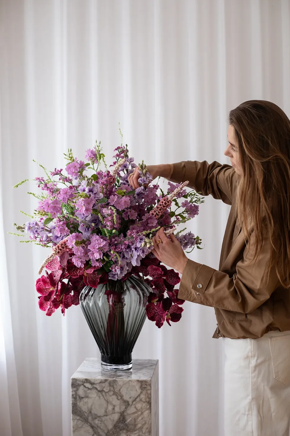 Orkidé Kunstig Blomst - Plum | 7 hoveder