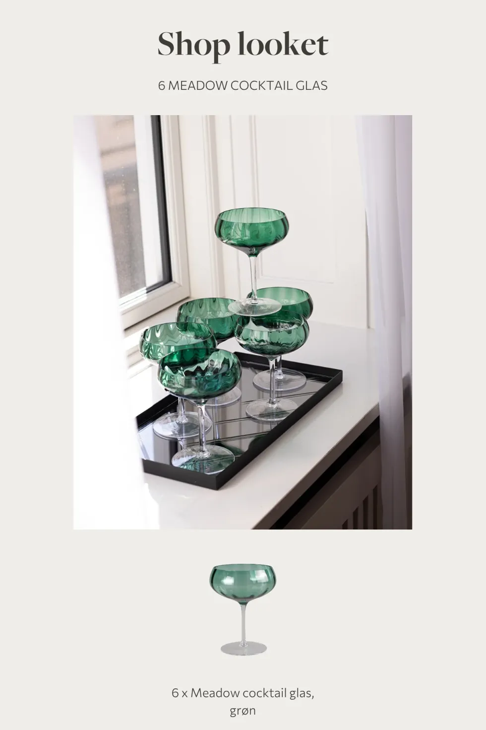 Shop looket - 6 stk. Meadow grøn cocktailglas